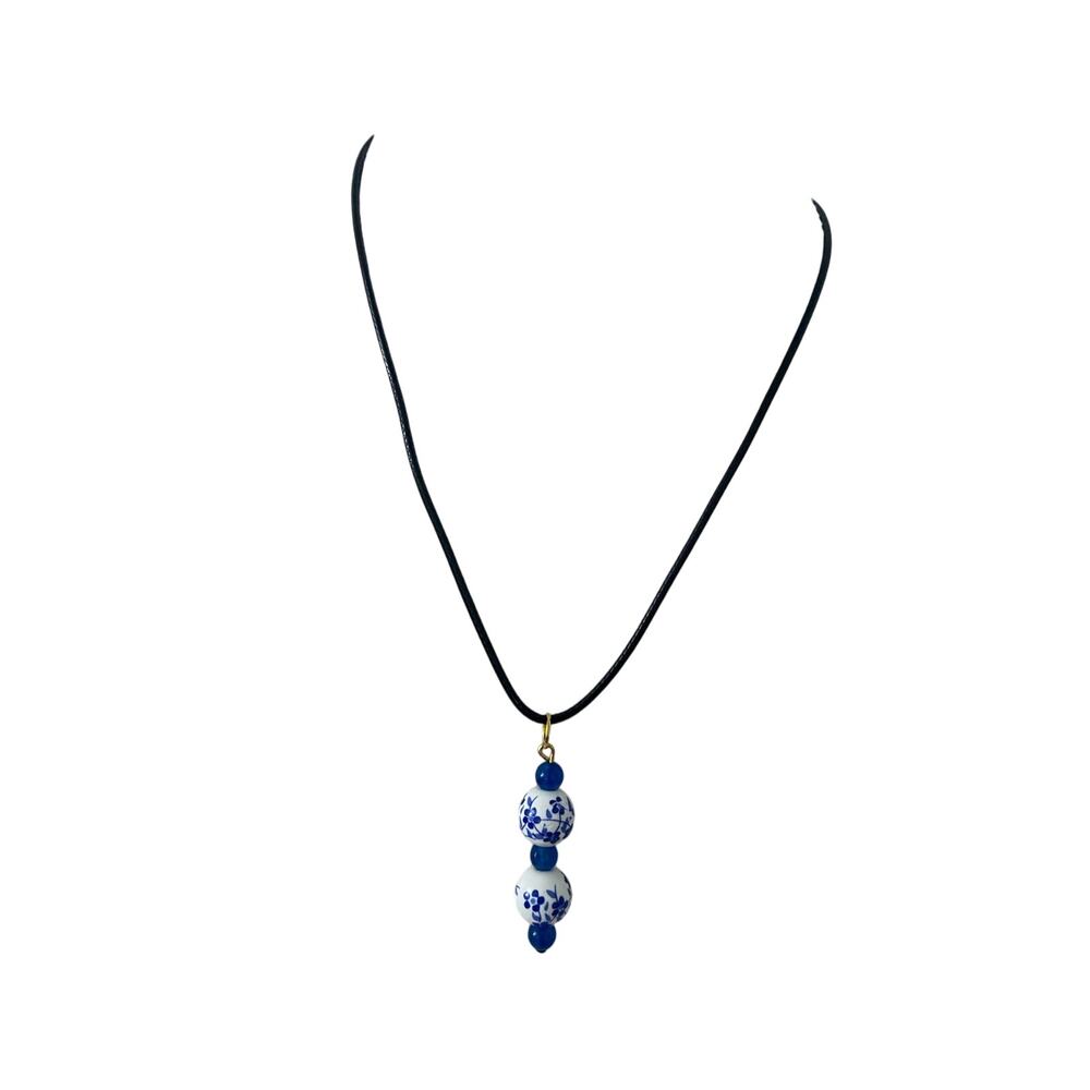 floral ceramic bead pendant necklace